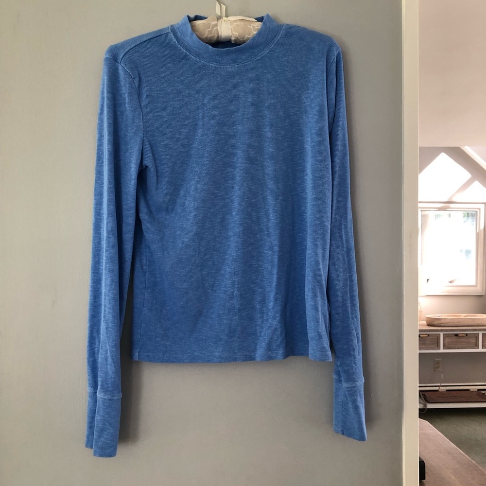 GAP Blue Ribbed Mock Neck Top